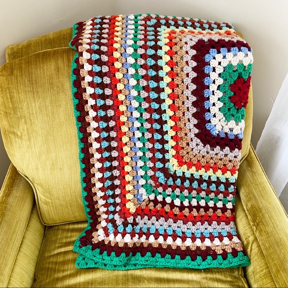 Vintage Other - Vintage 60s 70s Granny Square Throw Blanket